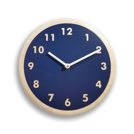 Navy blue wall clock. Modern wall clock. Kitchen wall clock.
