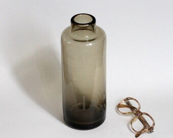 Vintage smoked glass FRANCE handcrafted glass vase glass blown 1950's mid century bottle jug pitcher vase container