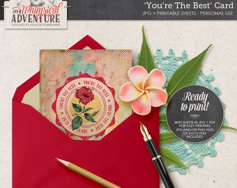 You Are The Best, Tropical, Hibiscus Flower Print, Printable Greeting Card, Instant Download, Vintage Postcard, For Him, For Her