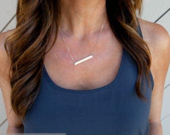 Dainty Gold Bar Necklace, Thin Gold Bar Necklace, Name Plate Necklace, Gift for Wife, Gift for Girlfriend, Gold,Silver,LEILAjewelryshop,N253