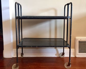 Mid Century Industrial Metal Bar Cart with Lucite wheels. Industrial Black Cart. Mid Century Cart.