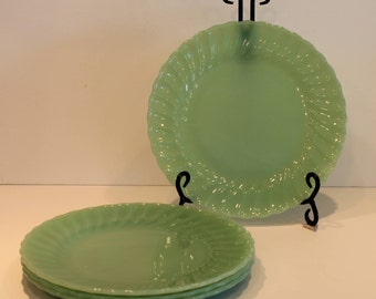 Set of 4 Fire King Jadeite Shell Dinner Plates - Jade-ite Dinner Plates - Jadite Shell Plates - G2346
