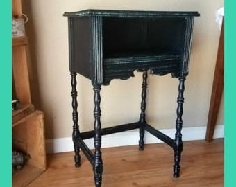 Nightstand, Vintage Nightstand, Vintage Table, Ornate Table, End Table, Phone Table, Black Table, Black Nightstand, Black End Table