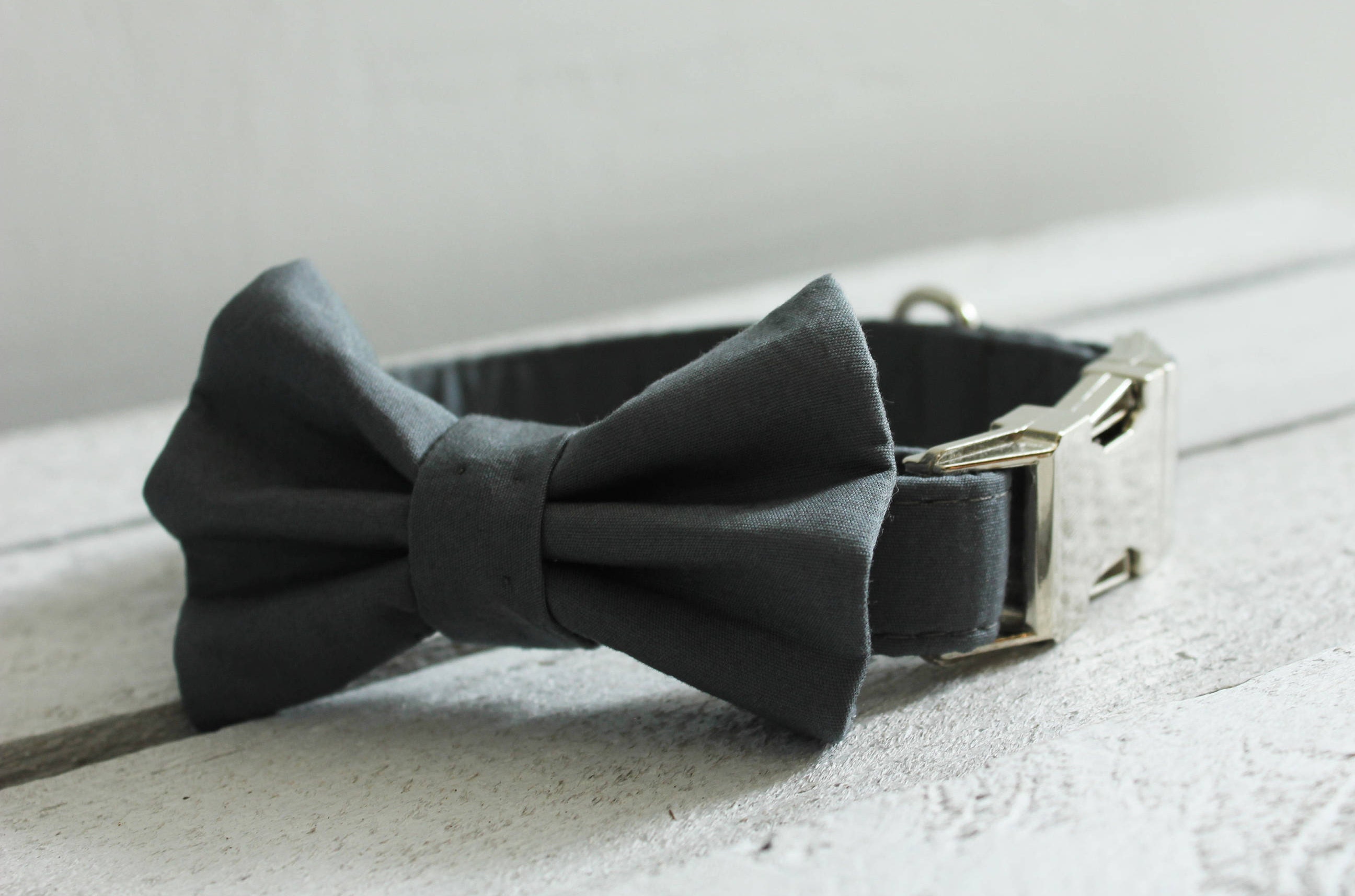 Dog Collar Wedding grey cotton collar with matching bow tie