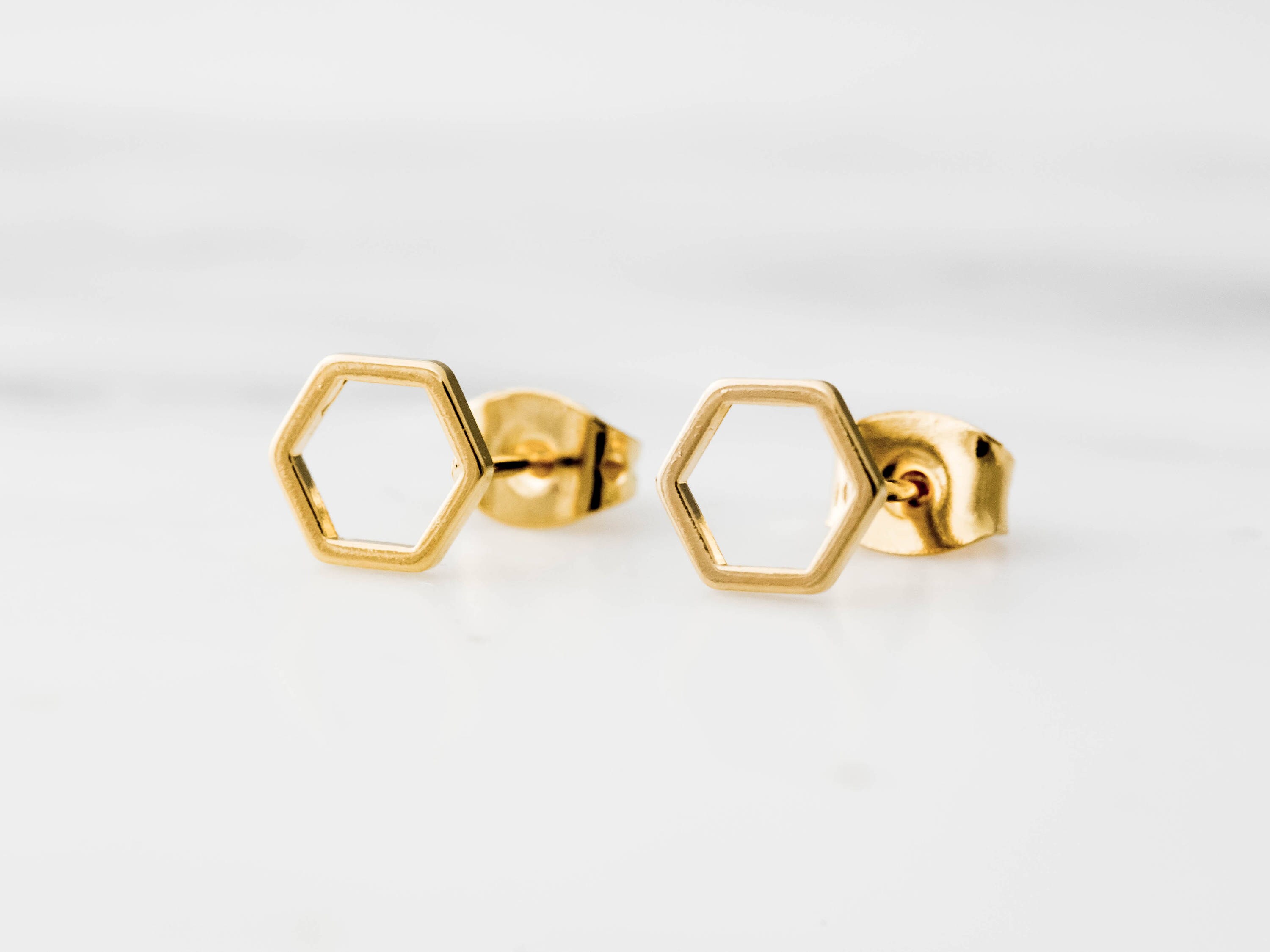 Hexagon Earrings / Gold Hexagon Stud Earrings / Geometric