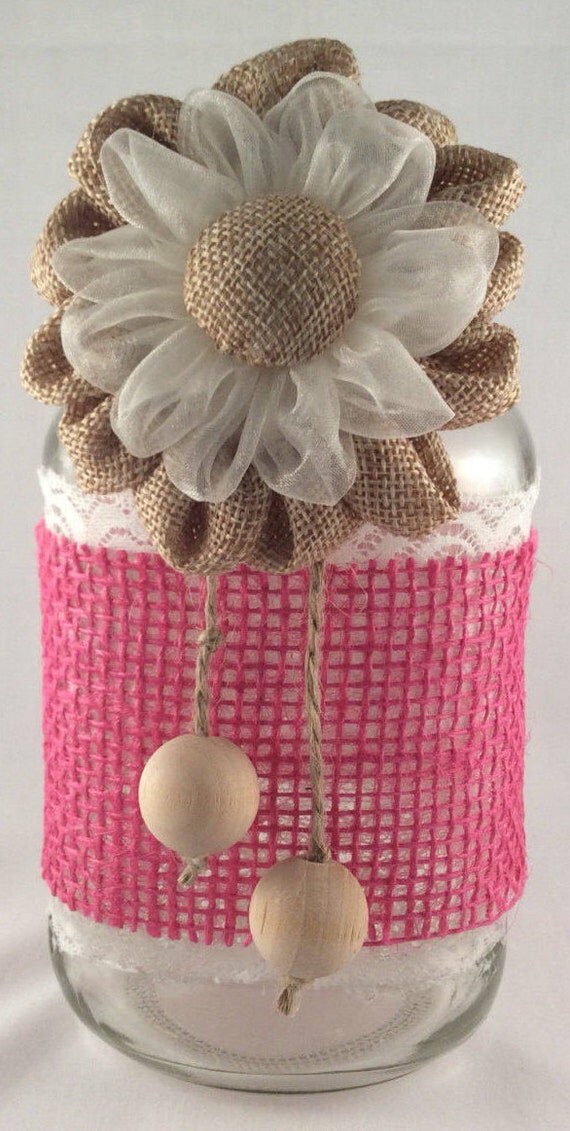 Mason Jar Vase Shaby Chic Vanity Organizer with Burlap with