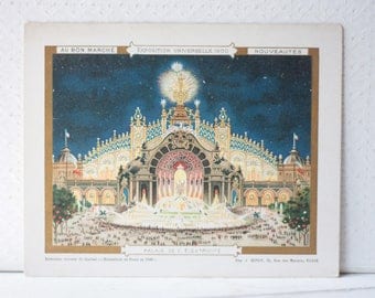 Antique Lithograph for Au Bon Marche, Paris, Palais de l'Electricité