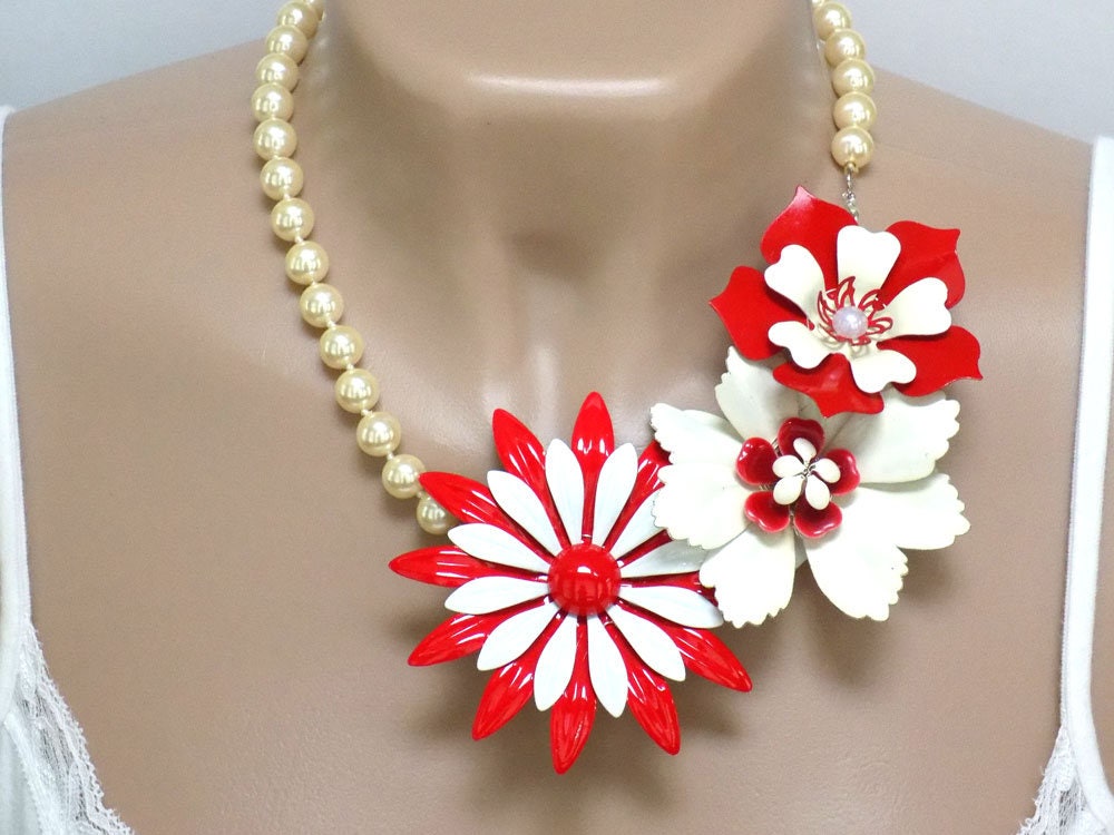 Red Statement Necklace for Women Handcrafted Jewelry Costume