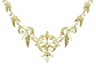 Antique Seed Pearl Fleur-De-Lis Garland Necklace | Bridal Jewelry | Victorian | Edwardian | Art Nouveau