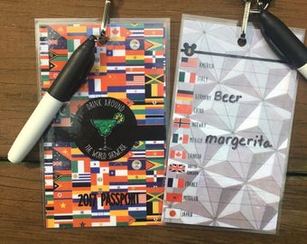 Drink Around the World Showcase Epcot Passport with Lanyard and Marker - MARGARTIA DRINKERS -