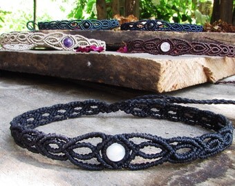 Macrame choker - headpiece moonstone gift for her boho headband gothic jewellery creepy cute gift 90s black choker hippie goth gifts vegan