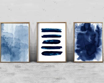 Navy Blue Wall Decor abstract watercolor set minimalist art navy blue wall art Navy Blue Wall Decor abstract watercolor set minimalist art navy blue wall art
