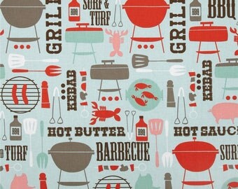 Ribs & Bibs - Dinner for Two in Blue - by Maude Asbury - 100% Premium Cotton Fabric - Blend Fabrics