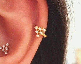 CZ Triangle cartilage hoop, silver hoop, Tragus piercing ring, tragus earring, hoop ring, simple hoops, endless hoop, circle tragus hoop