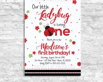 Ladybug Birthday Invitation, Ladybug First Birthday Invitation, Ladybug Second Birthday Invitation, Ladybug 1st 2nd Birthday Invitation