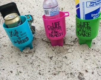 Beach Spike Drink Holder - Cell Phone Holder - Personalized Beach Spike Can Holder - Cell Phone Holder - Beach Accessory - Beach Drinkware