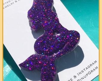 Sparkly Purple Resin Mermaid Silhouette Pinup Brooch Rockabilly Pin