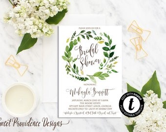 Bridal Shower Invitation/ Printable Bridal Shower Invite/ Greenery Shower Invitation Collection / Botanical Watercolor Editable Invitation