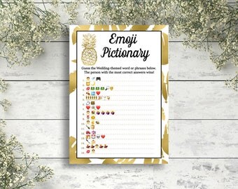 Printable Pineapple Wedding Emoji Pictionary bridal shower game Emoji Summer theme Hawaii party game printable Gold Luau Aloha theme brsg03