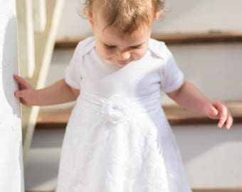 Floral Embroidered 3-Piece Baptism Dress w/ Bonnet & Cape