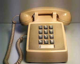 Vintage AT&T Western Electric Beige Push Button Desk Telephone TESTED/WORKS, Push Button Phone, Vintage Desk Phone