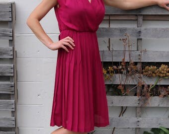 Pleated Sheer 1970s Faux Wrap Dress