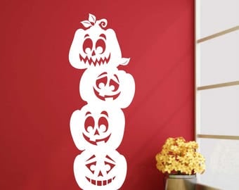 Vinyl Holiday decal / Halloween pumpkin window decal, Stacked pumpkin wall decals, Halloween wall decals, pumpkin wall art, door vinyl decal