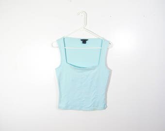 90s Baby Blue Square Neck Top : Size Medium