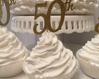 50th anniversary cupcake toppers, 50th birthday cupcake toppers, anniversary cupcake toppers