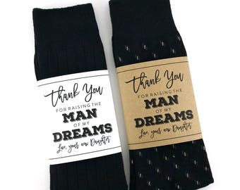 Thank You for Raising the Man of my Dreams Sock Wrapper, Father in Law Gift, Wedding Day Gift, Wedding Socks Wrapper, Wedding Socks Label