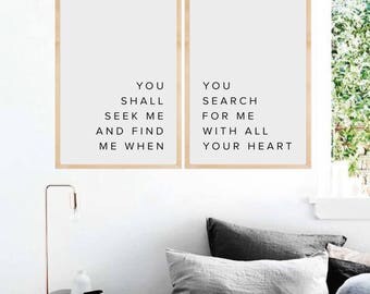 Scripture Wall Art, Bible Verse Wall Art, Bible Verse Print, Faith Quotes, You will seek me and find me, Jeremiah 29:13, Bible Printable