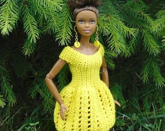 Barbie dress, barbie clothes, barbie clothing, barbie, summer, doll dress, crochet, barbie fashionista, barbie accessories, yellow