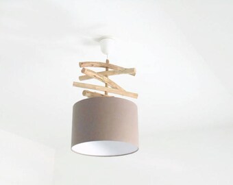 Chandelier Driftwood Taupe - lamp shade cylinder 28 cm - cylindrical pendant - round ceiling light