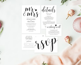 Mr and mrs wedding invitation pdf, Editable invitation, Editable wedding invitation template, Rustic wedding suite, Instant download