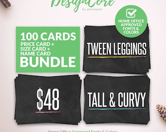 Sizing, Pricing & Name Cards Bundle, Home Office Approved, Simple Chalkboard, Size Signs, Price, Print, Instant Download, Fashion, DCNPS004