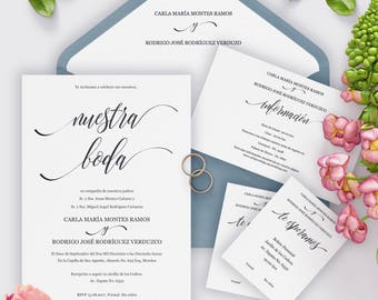 Invitación de Boda, Instant Download, Classico Moderno, Nuestra Boda, Imprime en casa, Wedding Invitation Spanish, PDF, Edit at home