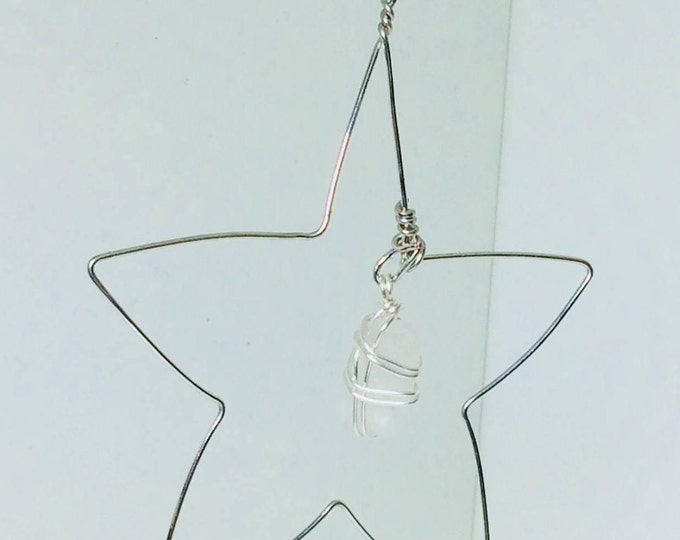 Beach Glass Ornament Assorted styles, this listing is for ONE - star - angel - love - treble clef with a wire wrapped piece of beach glass