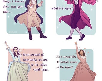 Hamilton Musical Stickers, Alexander Hamilton, Thomas Jefferson, King George, Eliza, Angelica and Peggy!