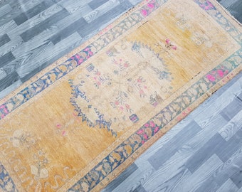 3'x6'7" Vintage Old Oushak Rug,Vintage Anatolian Rug Size: 91x205 cm,Natural color rug,Antique Rug,Area Rug,Kitchen Rug