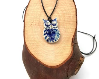 Ceramic Owl Pendant ~ Colorful owl necklace, Porcelain jewelry, owl lover gift, gift for her, nature jewelry, owl jewelry, blue owl
