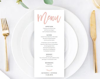 Rose Gold Wedding Menu Template Download, Printable & Editable Calligraphy Wedding Menu, A4, US Letter Wedding Menus PDF Instant Download.