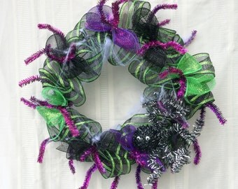 Halloween Wreath, Halloween, Front Door Wreath, Halloween Door Wreath, Scary Wreath, Spider, Creepy Wreath, Ribbon Wreath, Door Wreath