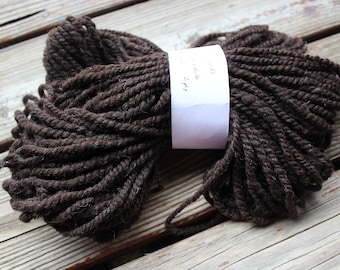 Natural dark brown corriedale wool handspun 2 ply worsted weight yarn - 70 yards