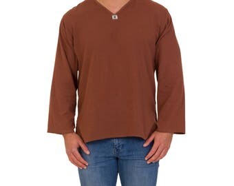 V-Neck Shirt // Long Sleeve Kurta // 100% Super Soft Cotton // Made in Thailand // Hippie Hobo Boho Bohemian Wear // Festival Clothing