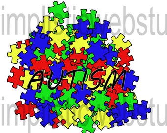 Autism Awareness Puzzle Piece Pile Clip Art