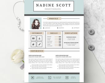 4 Page Modern Resume Template Instant Download | CV template + Cover Letter | DIY Printable | Professional and Creative Resume Design |