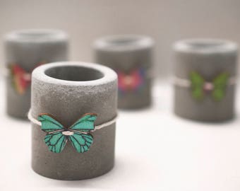 Mini Cement Concrete Succulent Planter with Butterfly Button