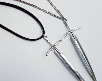 Personalised sword choker necklace - custom medieval weapon black leather faux suede necklace - magical jeweller - gifts for her