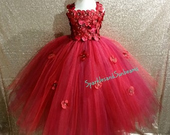 Red&Wine hydrangea dress/Burgundy Flower girl dress (FULL LINING,Aqua,white,ivory,burgundy,royal blue,lavender,yellow many colors available)