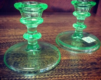 vaseline glass candlestick holders